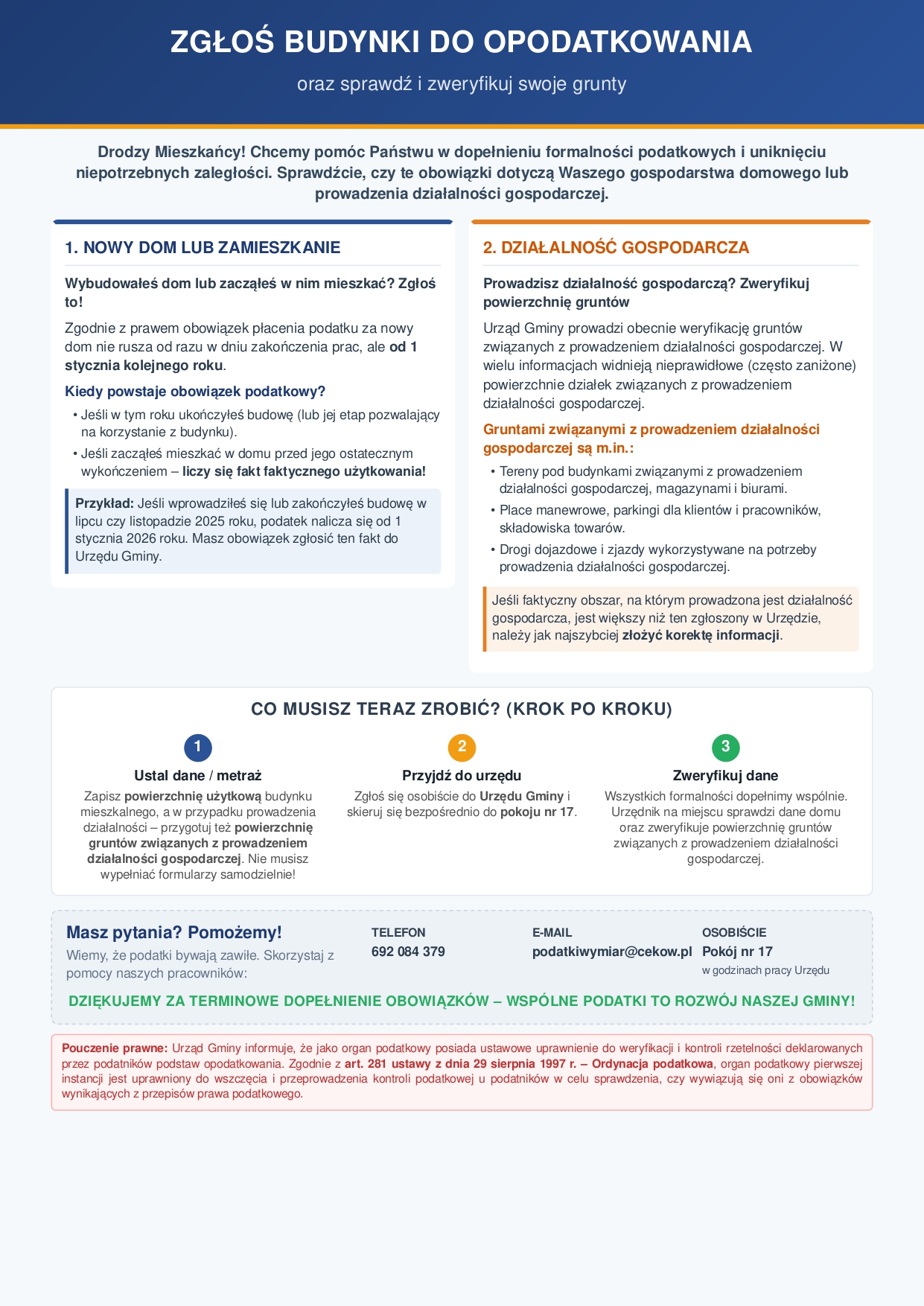 Informacja w&nbsp;sprawie weryfikacji i&nbsp;zgłaszania nieruchomości do opodatkowania